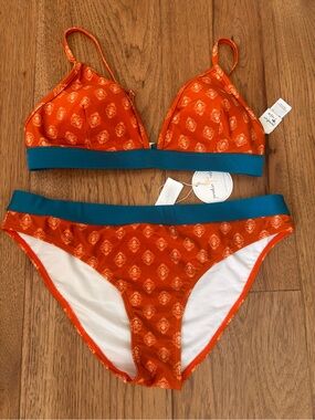 Orange Printed Bikini with Teal Band